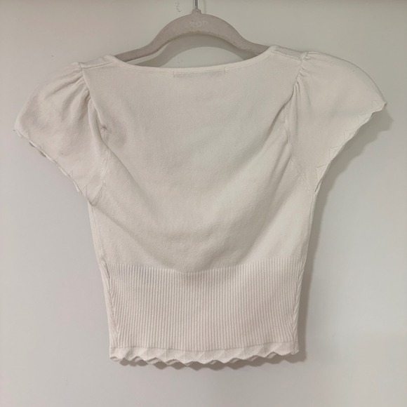 Kimchi Blue Scalloped Puff Sleeve Cardigan Women XS White Cropped | Coquette - Picture 2 of 6